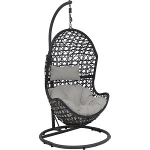 Sunnydaze Cordelia Hanging Egg Chair with Steel Stand Set, Resin Wicker, Large Basket Design, Outdoor Use, Includes Cushion
