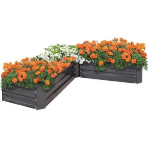 Sunnydaze Galvanized Raised Garden Bed Kit – 5x5x1 ft Outdoor Raised Garden Bed – Metal Planter Box for Vegetables, Flowers, Herbs – Dark Gray – L-Shaped(Dark Gray)