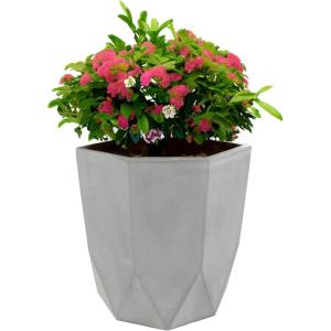 Sunnydaze Modern Faceted 14.75″ Polyresin Geometric Planter – Flower Pot for Indoor or Outdoor Use – Light Gray – Set of 4(1)