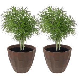 Sunnydaze Pebbled Polyresin Round Outdoor Planter – 15.75″ Flower Pot for Indoor or Outdoor Use – Dark Brown – Set of 4(2)