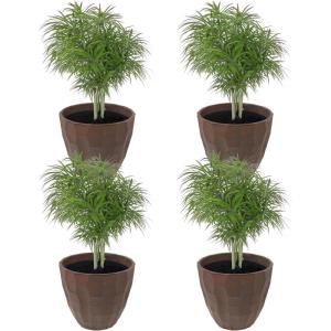 Sunnydaze Pebbled Polyresin Round Outdoor Planter – 15.75″ Flower Pot for Indoor or Outdoor Use – Dark Brown – Set of 4(4)
