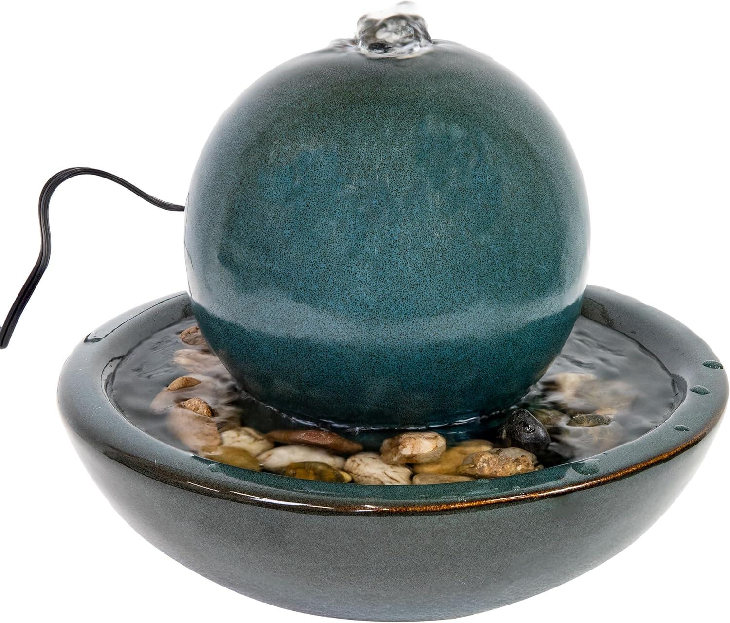 image:imageSunnydaze Tabletop Ceramic Tabletop Fountain with Orb Relaxing Indoor Fountain for Meditation for Office Bedroom or Living Room White Set of 4Teal