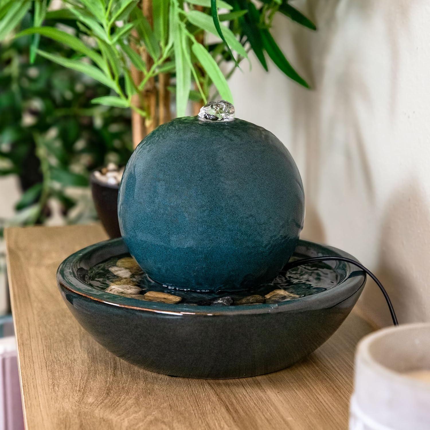 image:imageSunnydaze Tabletop Ceramic Tabletop Fountain with Orb Relaxing Indoor Fountain for Meditation for Office Bedroom or Living Room White Set of 4Teal