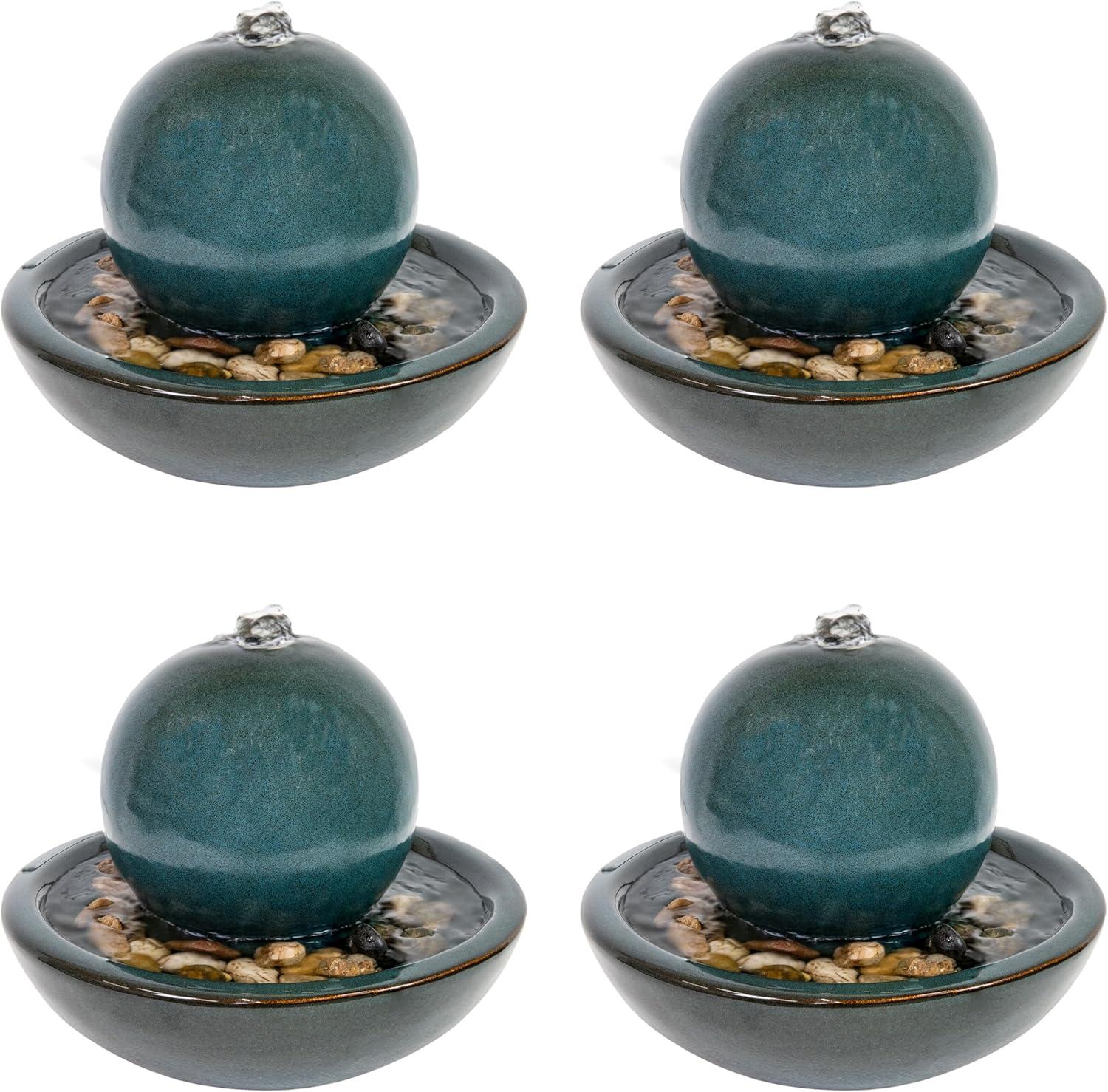 image:imageSunnydaze Tabletop Ceramic Tabletop Fountain with Orb Relaxing Indoor Fountain for Meditation for Office Bedroom or Living Room White Set of 4Teal