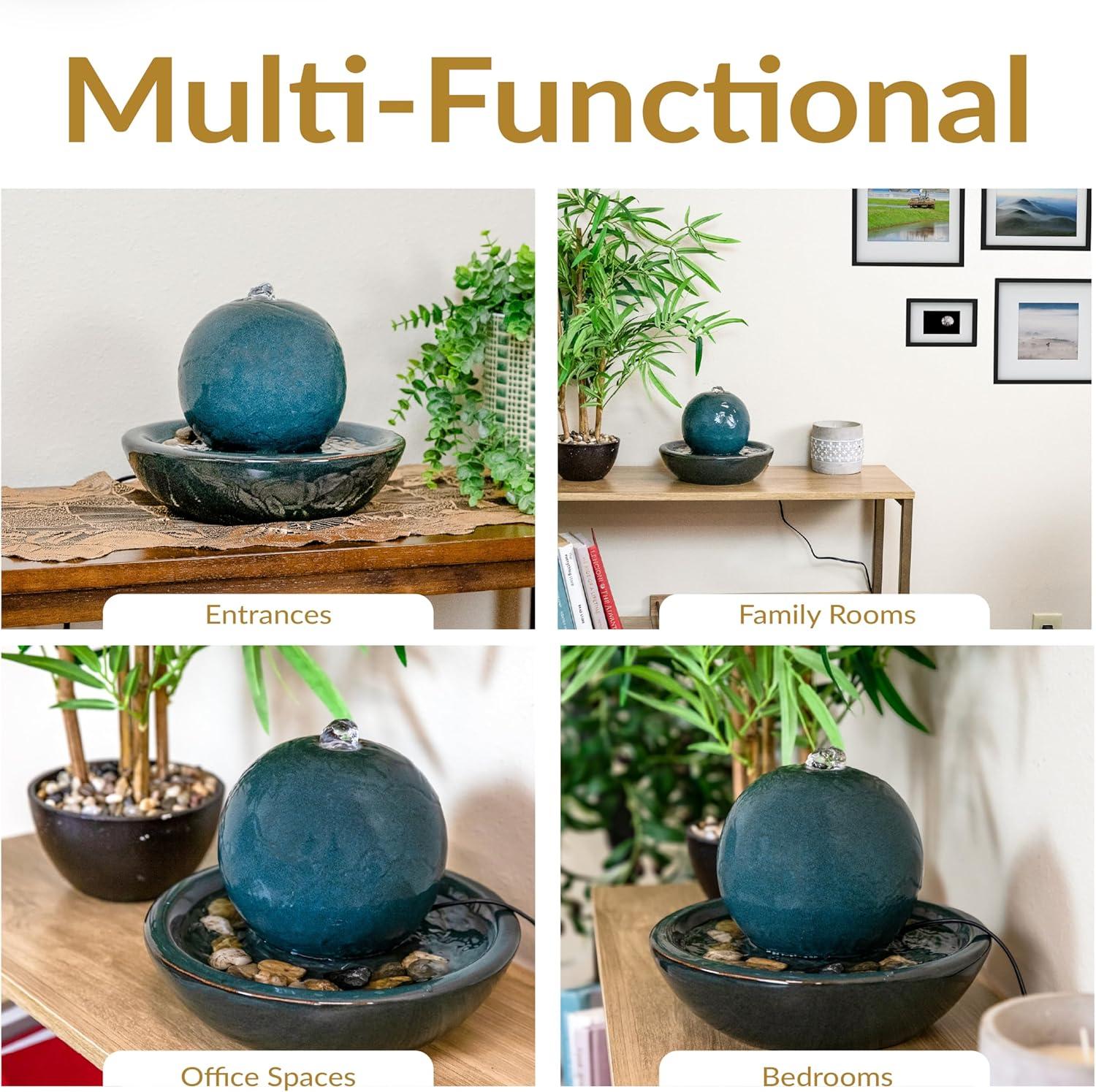 image:imageSunnydaze Tabletop Ceramic Tabletop Fountain with Orb Relaxing Indoor Fountain for Meditation for Office Bedroom or Living Room White Set of 4Teal