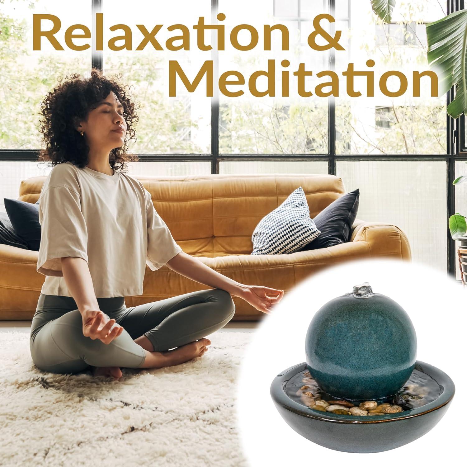 image:imageSunnydaze Tabletop Ceramic Tabletop Fountain with Orb Relaxing Indoor Fountain for Meditation for Office Bedroom or Living Room White Set of 4Teal