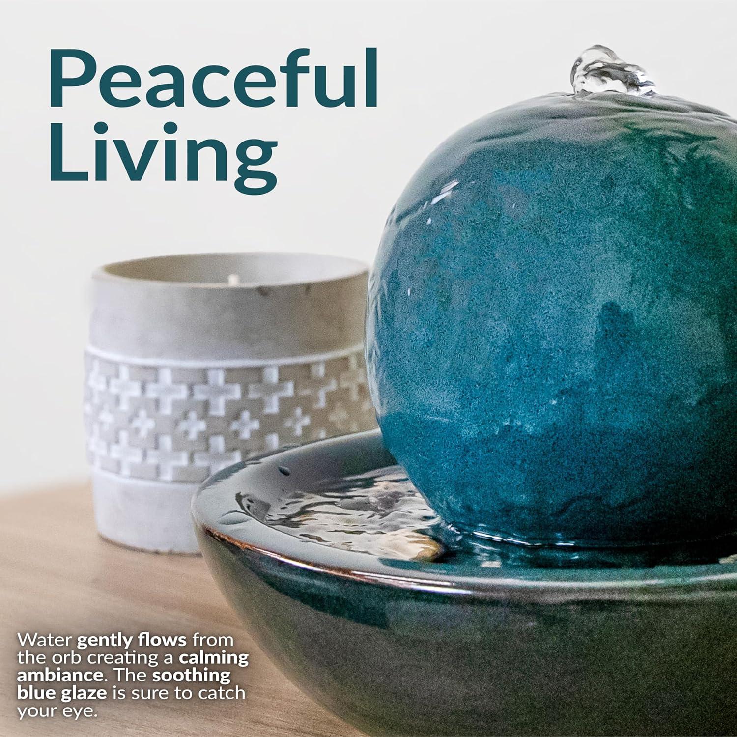 image:imageSunnydaze Tabletop Ceramic Tabletop Fountain with Orb Relaxing Indoor Fountain for Meditation for Office Bedroom or Living Room White Set of 4Teal