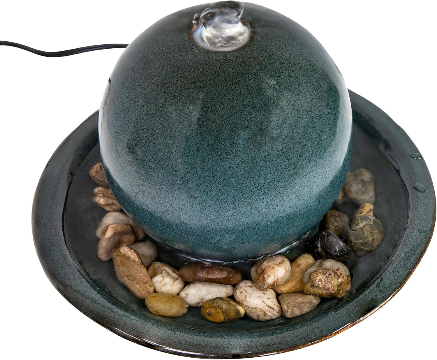 image:imageSunnydaze Tabletop Ceramic Tabletop Fountain with Orb Relaxing Indoor Fountain for Meditation for Office Bedroom or Living Room White Set of 4Teal