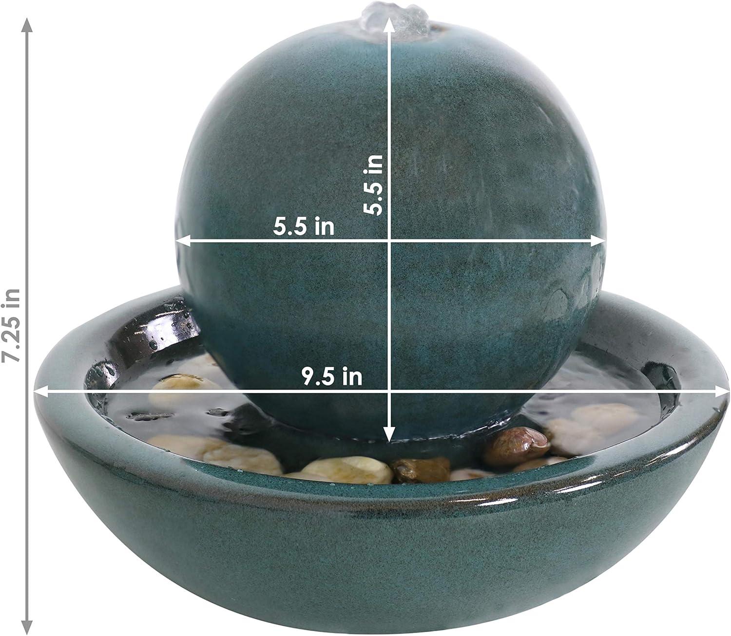 image:imageSunnydaze Tabletop Ceramic Tabletop Fountain with Orb Relaxing Indoor Fountain for Meditation for Office Bedroom or Living Room White Set of 4Teal