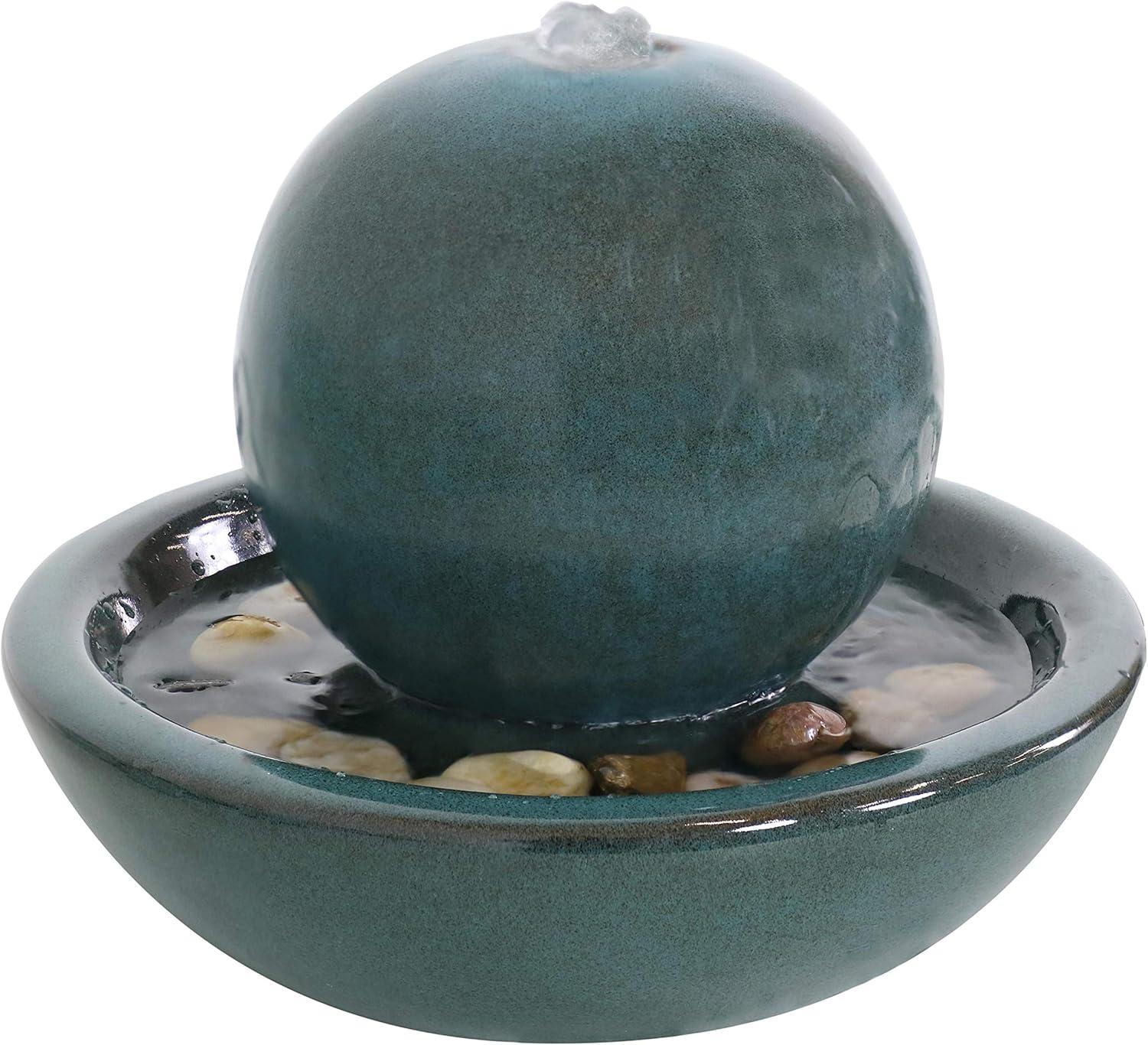 image:imageSunnydaze Tabletop Ceramic Tabletop Fountain with Orb Relaxing Indoor Fountain for Meditation for Office Bedroom or Living Room White Set of 4Teal