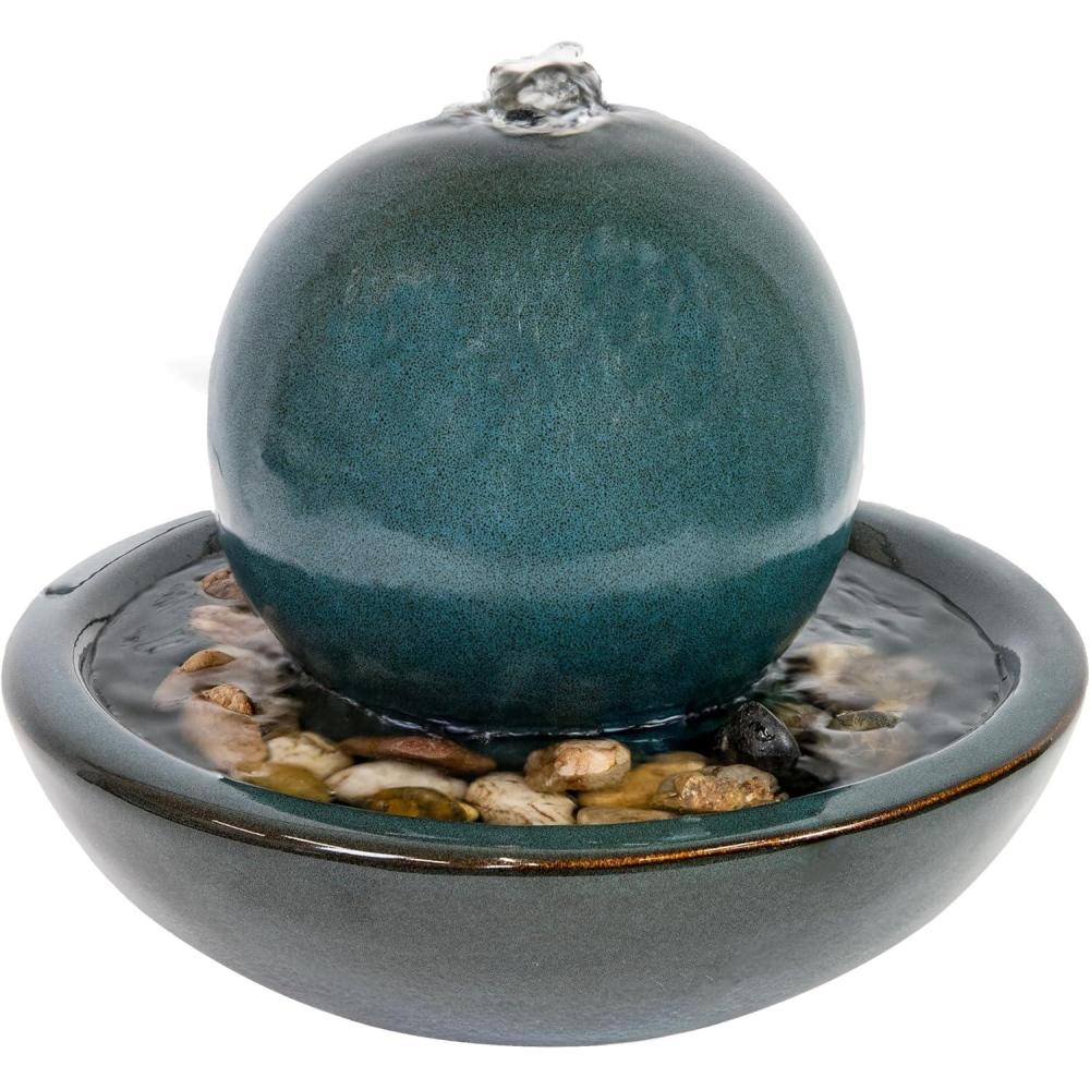 image:imageSunnydaze Tabletop Ceramic Tabletop Fountain with Orb  Relaxing Indoor Fountain for Meditation  for Office Bedroom or Living Room  White  Set of 4Teal