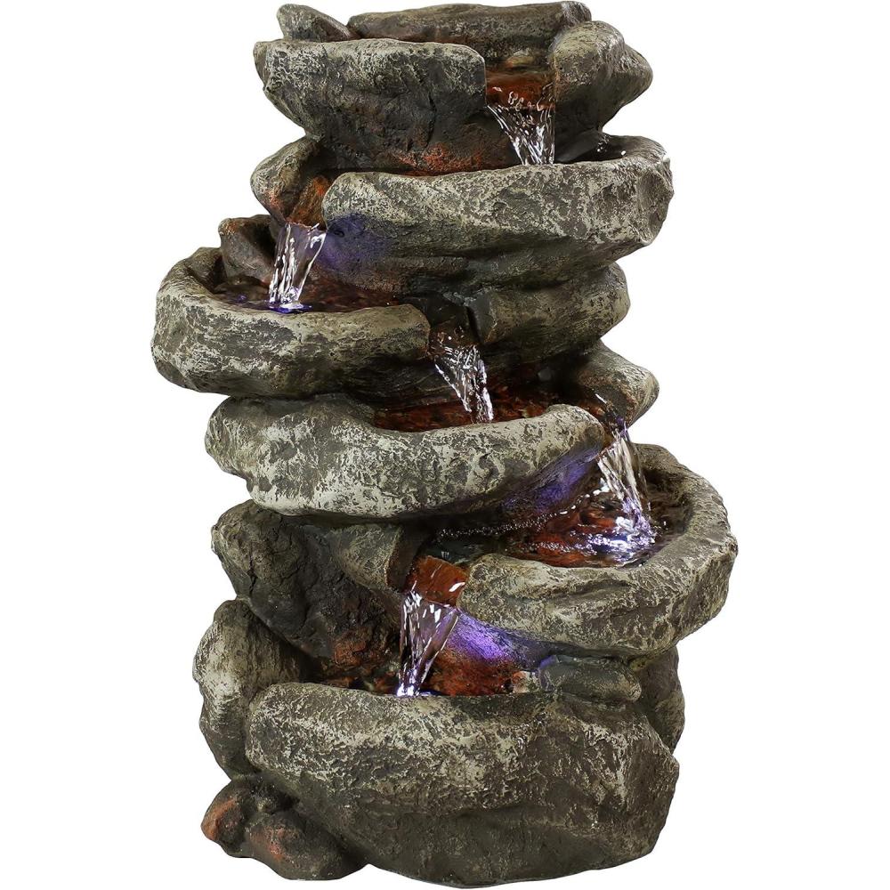 image:imageSunnydaze Tabletop Water Fountain 15Inch 6Tier Relaxing Indoor Desktop Water Fountain with LED Lights Office Bedroom Living Room