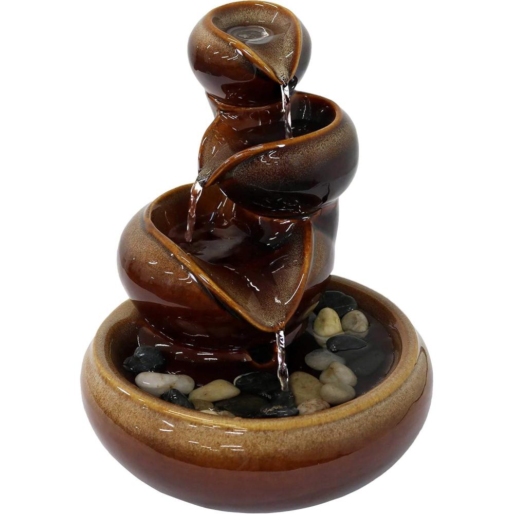 image:imageSunnydaze Tiered Vessels Ceramic Tabletop Water Fountain  Relaxing Indoor Fountain for Office Bedroom or Living Room  BrownBrown