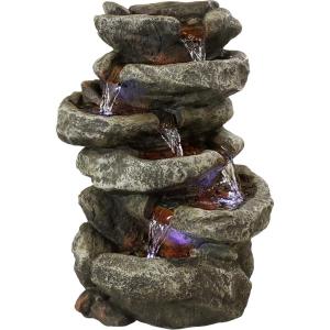 Sunnydaze Tabletop Water Fountain – 15-Inch 6-Tier Relaxing Indoor Desktop Water Fountain with LED Lights – Office, Bedroom, Living Room