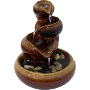 Sunnydaze Tiered Vessels Ceramic Tabletop Water Fountain – Relaxing Indoor Fountain for Office, Bedroom, or Living Room – Brown(Brown)