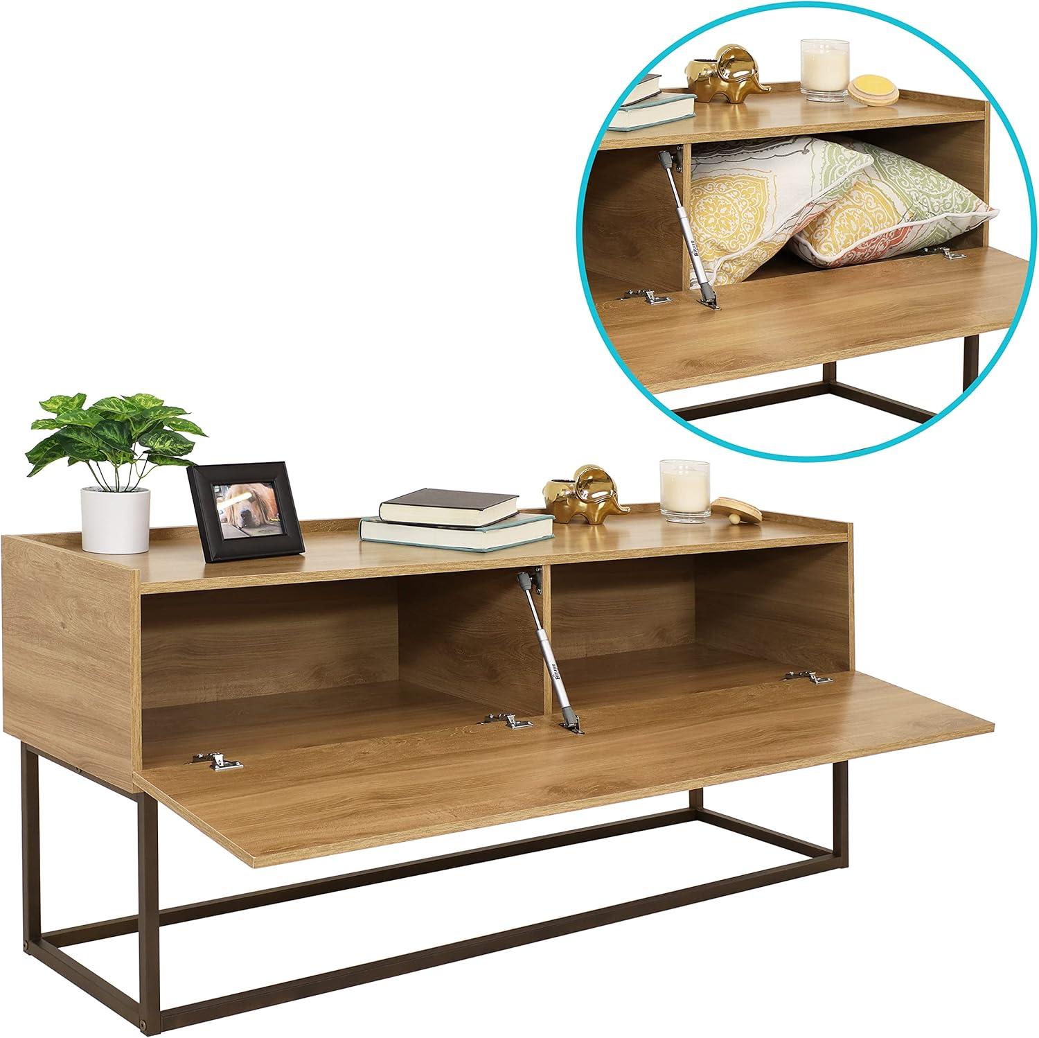 image:imageSunnydaze 5475Inch Wide Industrial Console Table with PullDown Front Panel and 2 Inner Compartments Brown