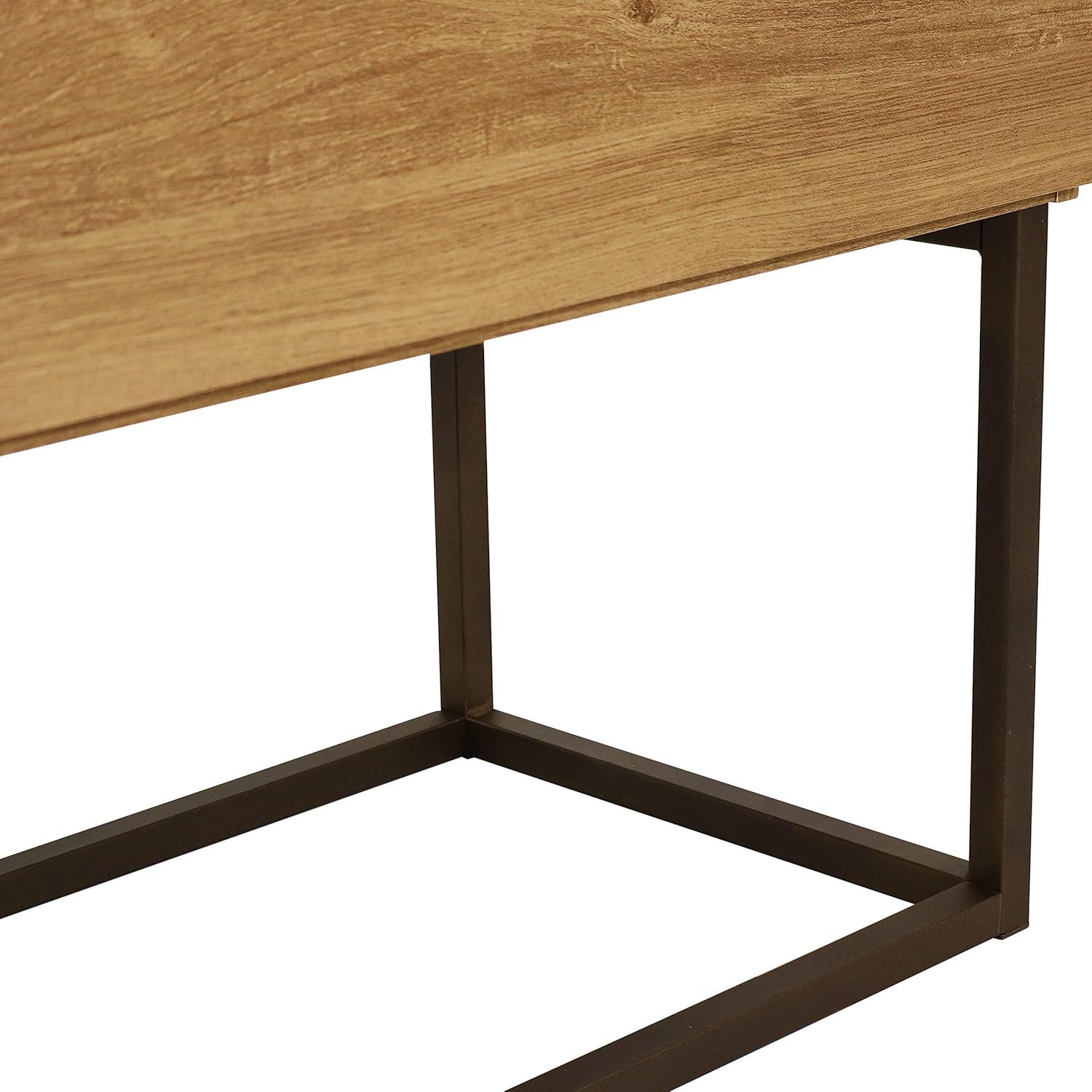 image:imageSunnydaze 5475Inch Wide Industrial Console Table with PullDown Front Panel and 2 Inner Compartments Brown