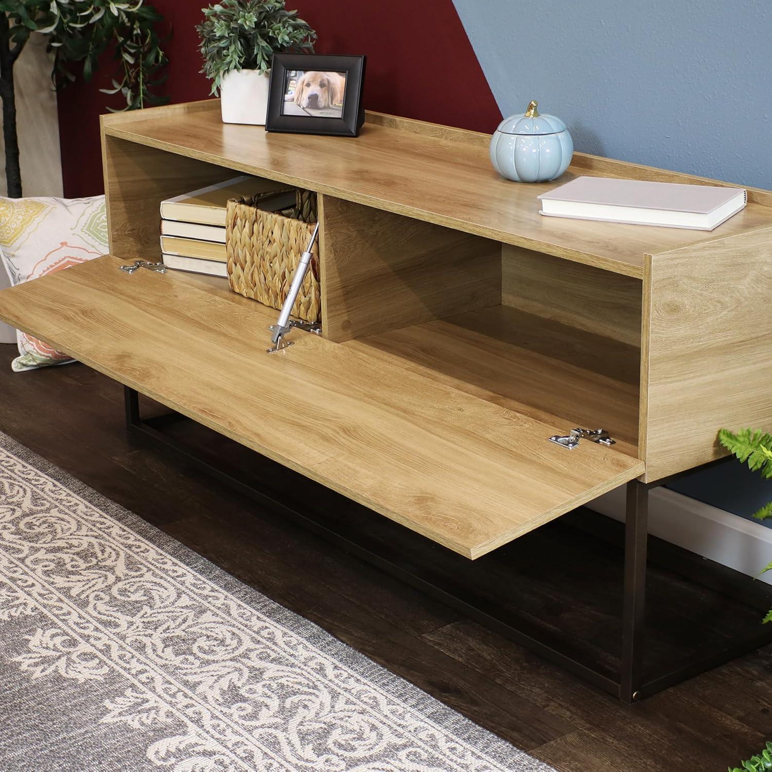 image:imageSunnydaze 5475Inch Wide Industrial Console Table with PullDown Front Panel and 2 Inner Compartments Brown