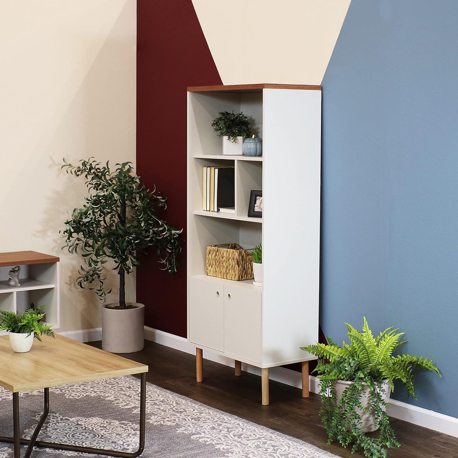 image:imageSunnydaze 5Shelf MidCentury Modern Bookshelf with Storage Cabinet for Living Room Bedroom Office or Dining Room Latte