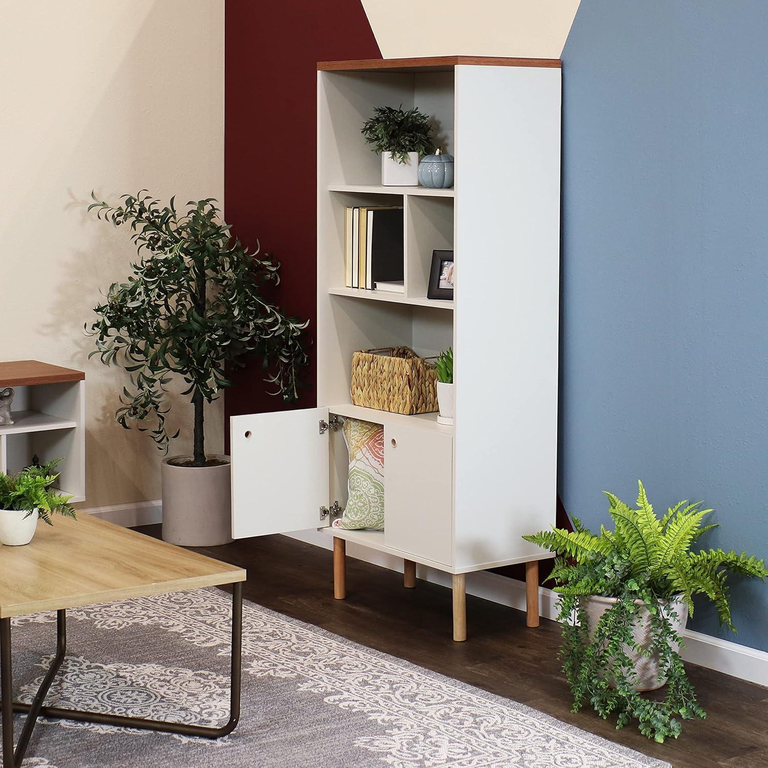 image:imageSunnydaze 5Shelf MidCentury Modern Bookshelf with Storage Cabinet for Living Room Bedroom Office or Dining Room Latte