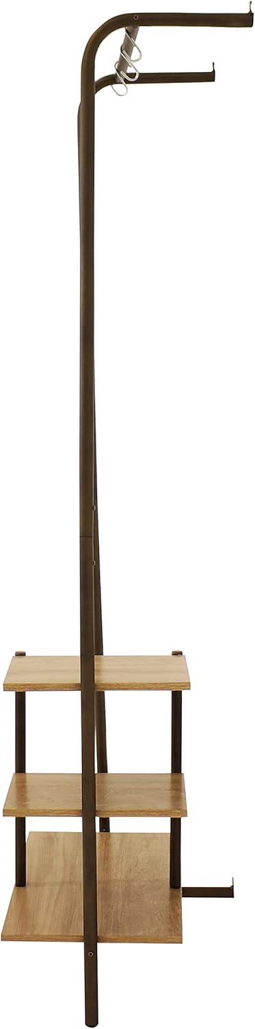 image:imageSunnydaze 67Inch H WallMounted Garment Hanging Rack with Shelves and Hooks Rustic Wood with Black Metal Frame