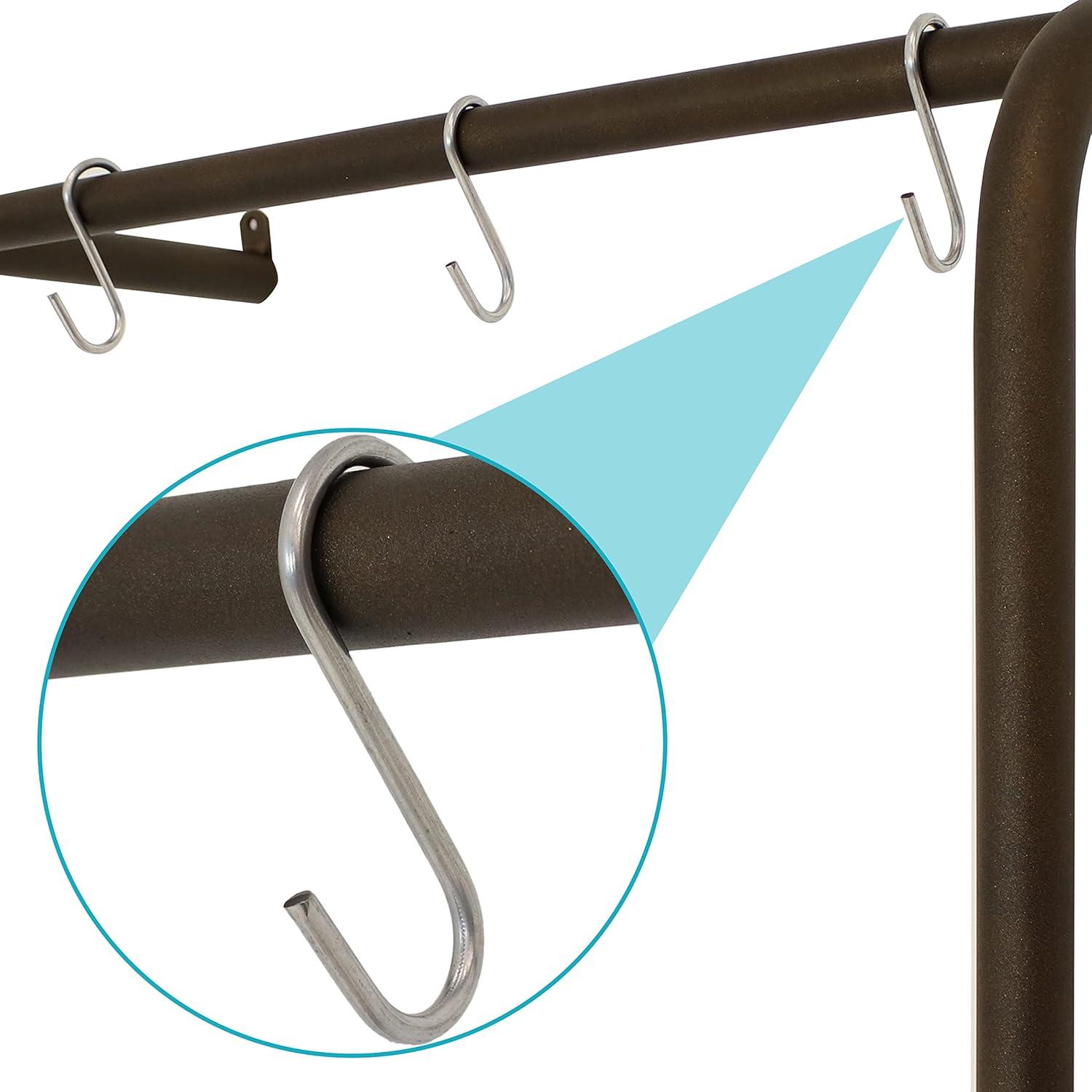 image:imageSunnydaze 67Inch H WallMounted Garment Hanging Rack with Shelves and Hooks Rustic Wood with Black Metal Frame