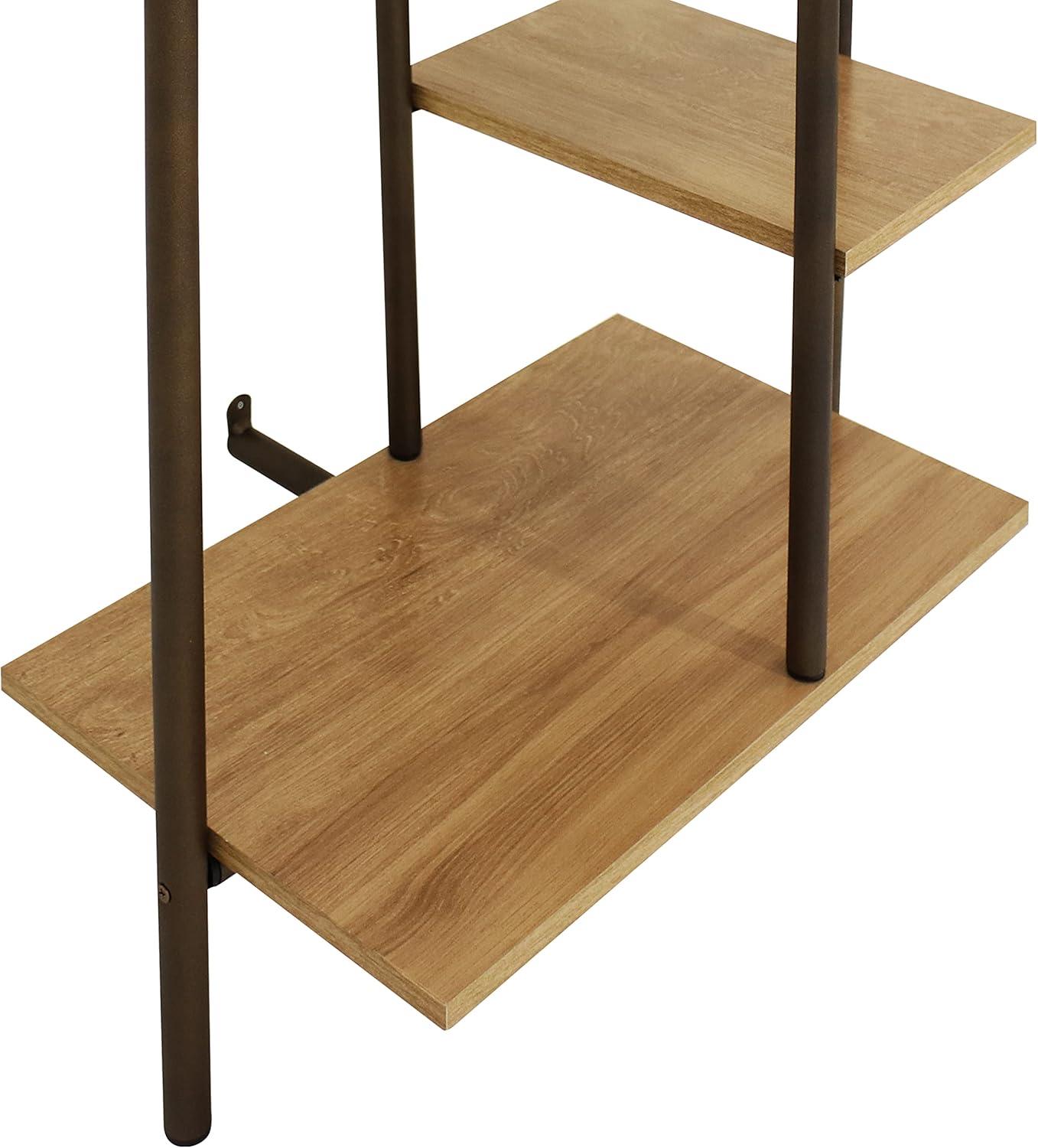 image:imageSunnydaze 67Inch H WallMounted Garment Hanging Rack with Shelves and Hooks Rustic Wood with Black Metal Frame