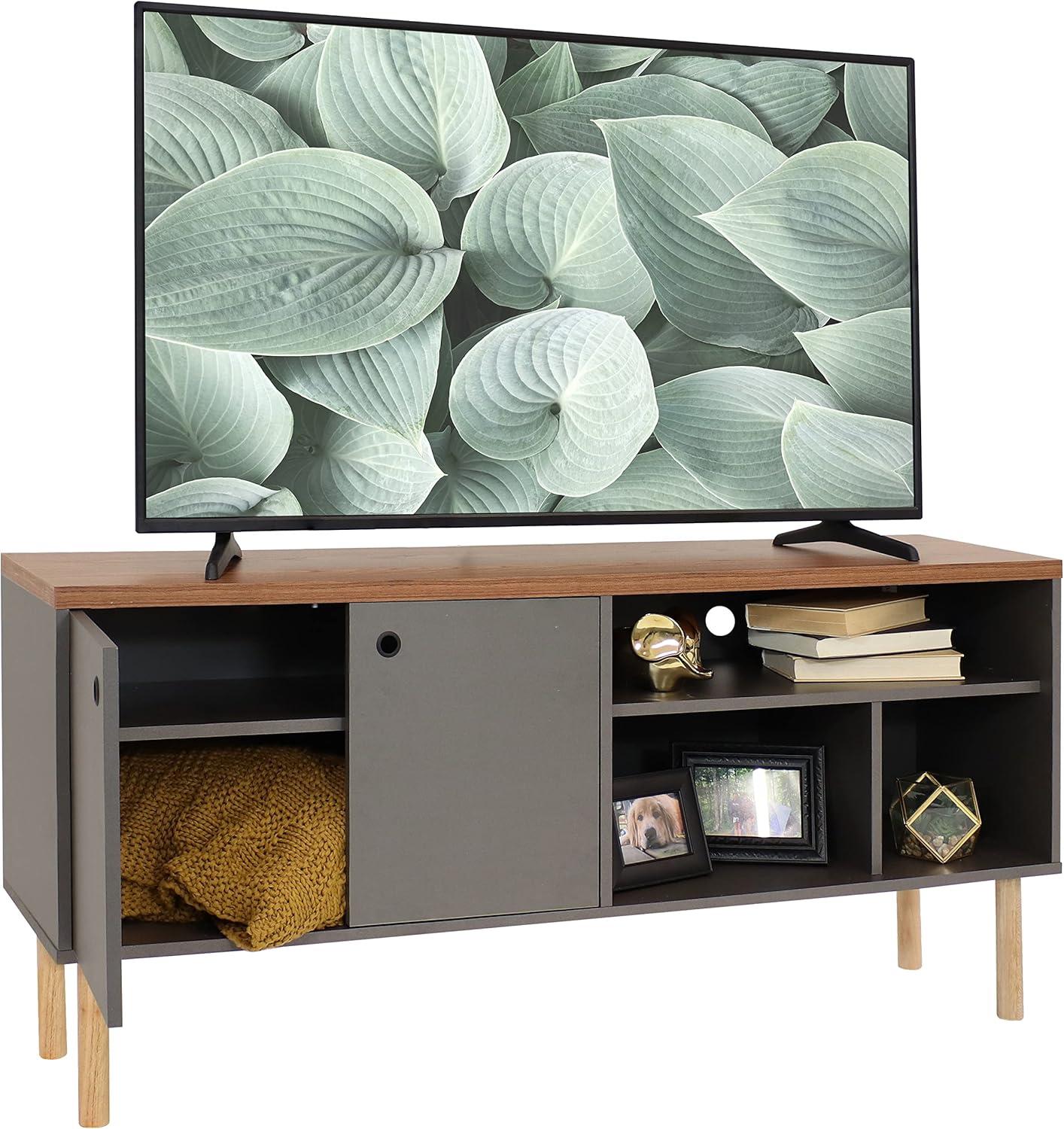 image:imageSunnydaze MidCentury Modern TV Stand for 55Inch TV Living Room Entertainment Center with Storage Media Console Cabinet with Shelves GrayGrey