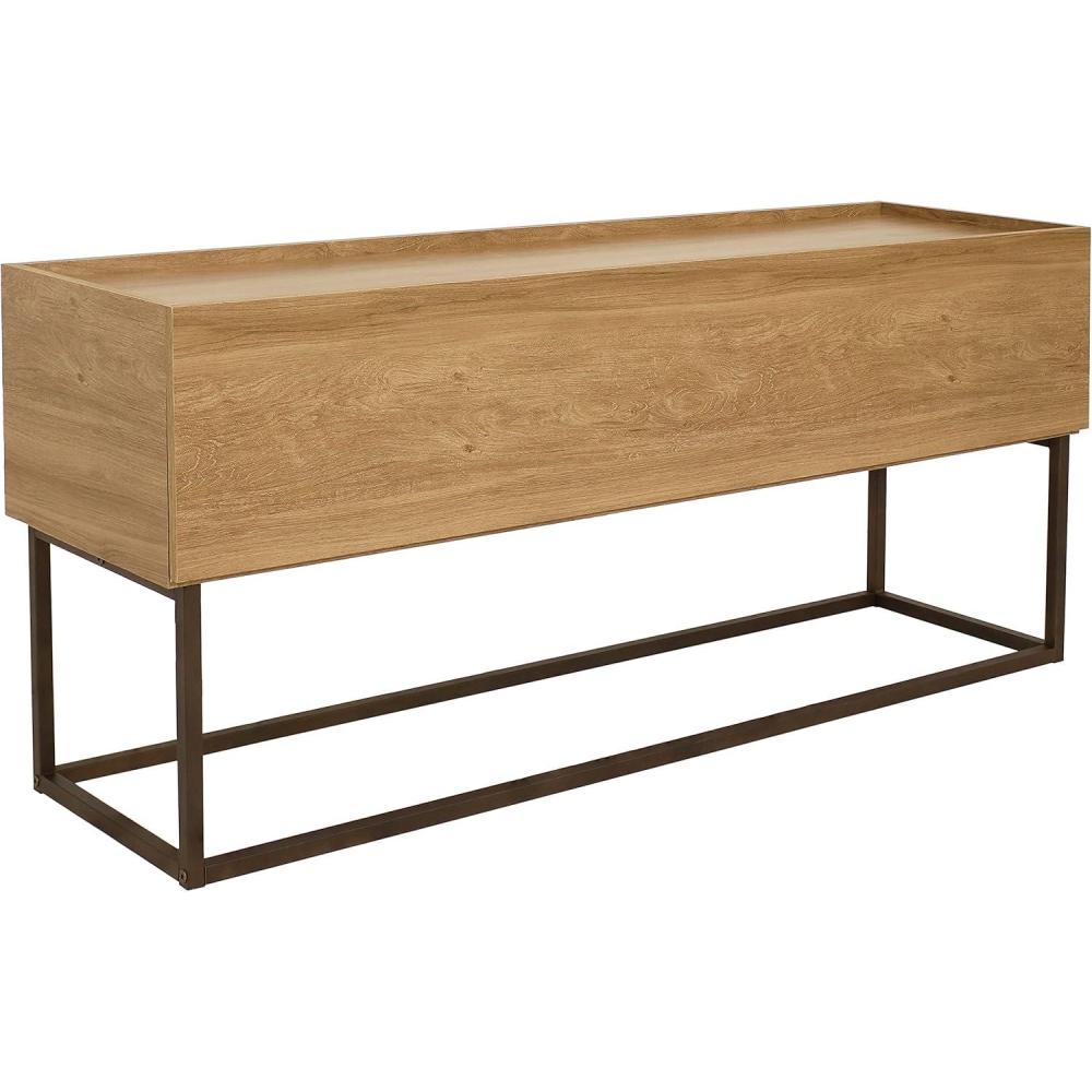 image:imageSunnydaze 5475Inch Wide Industrial Console Table with PullDown Front Panel and 2 Inner Compartments Brown