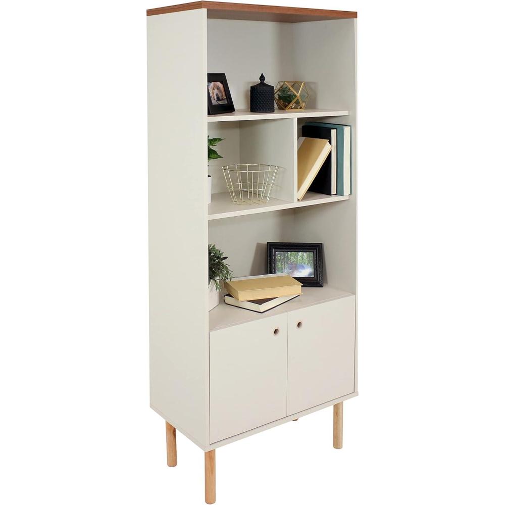 image:imageSunnydaze 5Shelf MidCentury Modern Bookshelf with Storage Cabinet for Living Room Bedroom Office or Dining Room Latte