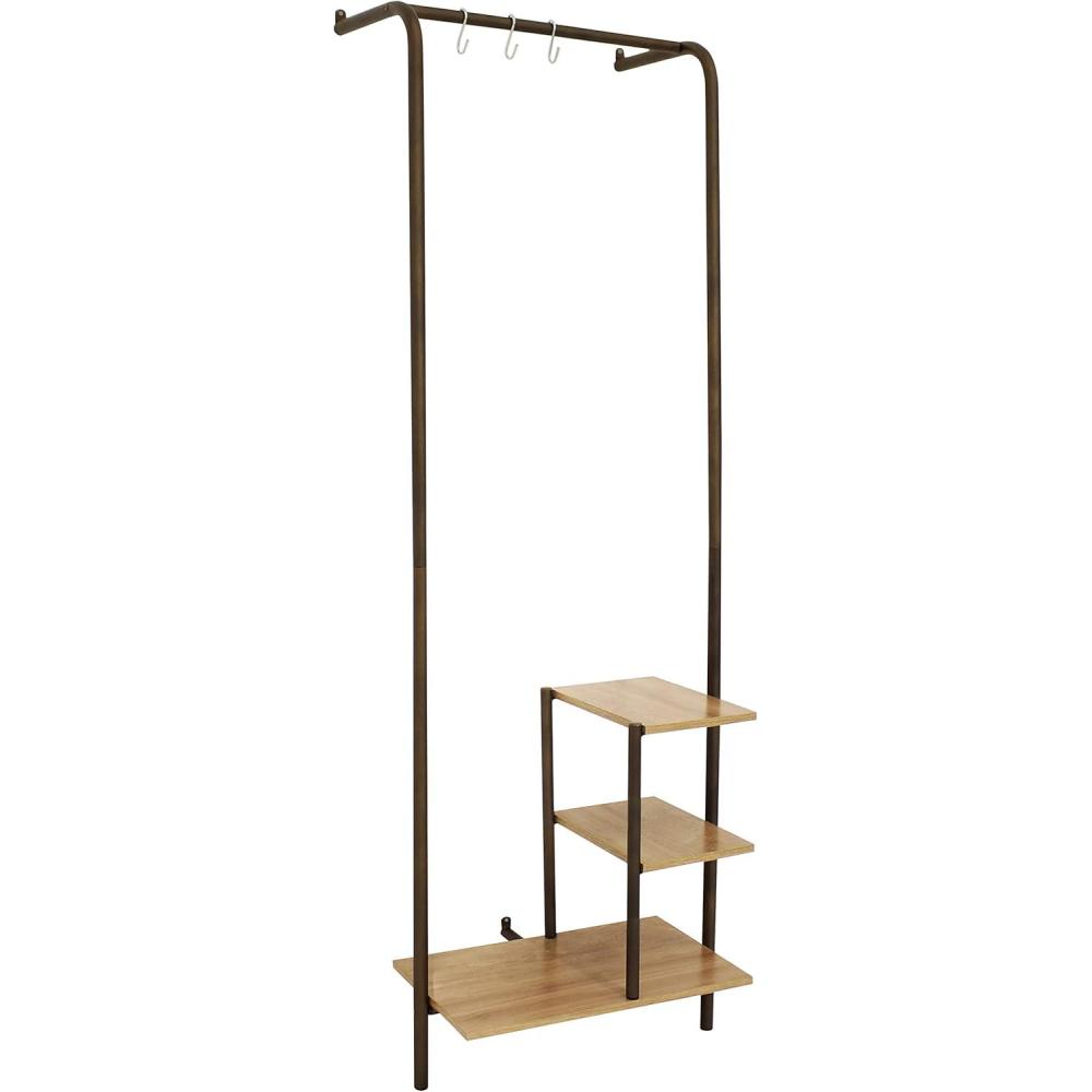 image:imageSunnydaze 67Inch H WallMounted Garment Hanging Rack with Shelves and Hooks Rustic Wood with Black Metal Frame