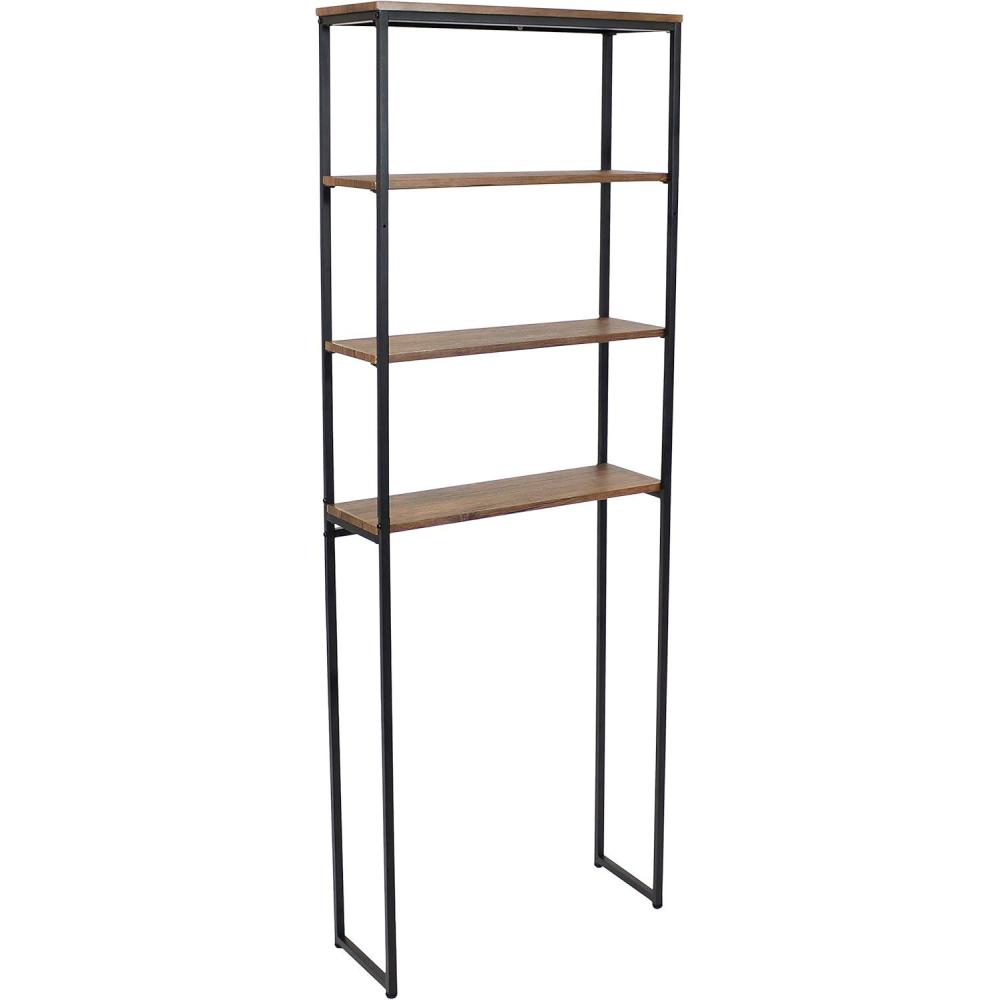 image:imageSunnydaze 69Inch 4Tier OvertheToilet Shelf  Open Shelves Veneer Finish and Black Iron Frame  Teak ColorTeak Finish
