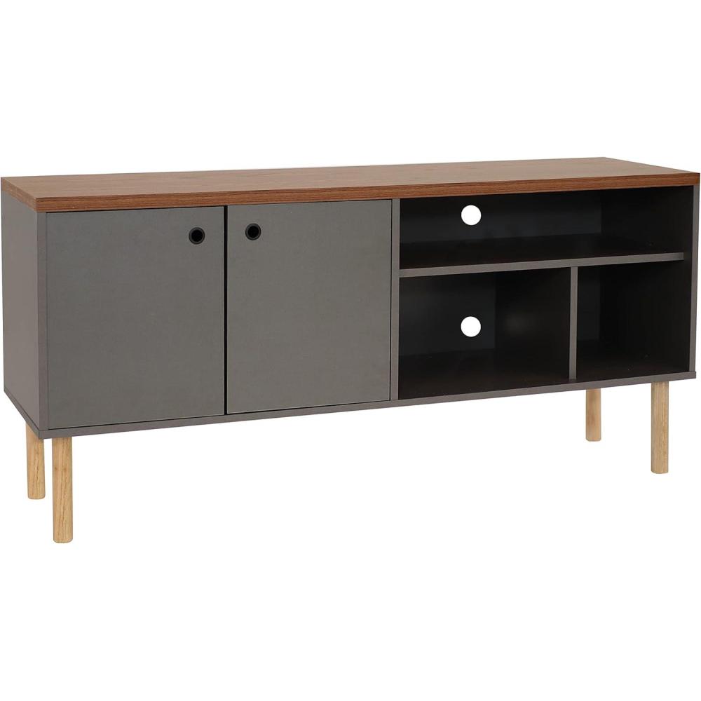 image:imageSunnydaze MidCentury Modern TV Stand for 55Inch TV Living Room Entertainment Center with Storage Media Console Cabinet with Shelves GrayGrey