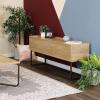 Sunnydaze 54.75-Inch Wide Industrial Console Table with Pull-Down Front Panel and 2 Inner Compartments – Brown