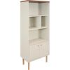 Sunnydaze 5-Shelf Mid-Century Modern Bookshelf with Storage Cabinet – for Living Room, Bedroom, Office, or Dining Room – Latte