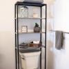 Sunnydaze 69-Inch 4-Tier Over-the-Toilet Shelf – Open Shelves, Veneer Finish and Black Iron Frame – Teak Color(Oak Gray)