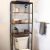 Sunnydaze 69-Inch 4-Tier Over-the-Toilet Shelf – Open Shelves, Veneer Finish and Black Iron Frame – Teak Color(Teak Finish)