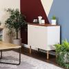Sunnydaze Mid-Century Modern 2-Door Accent Cabinet with Shelves – for Dining Room, Living Room, or Bathroom – Latte(Latte)