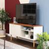 Sunnydaze Mid-Century Modern TV Stand for 55-Inch TV – Living Room Entertainment Center with Storage – Media Console Cabinet with Shelves – Gray(Latte)