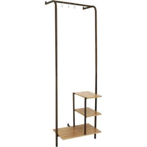 Sunnydaze 67-Inch H Wall-Mounted Garment Hanging Rack with Shelves and Hooks -Rustic Wood with Black Metal Frame