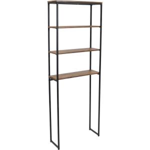 Sunnydaze 69-Inch 4-Tier Over-the-Toilet Shelf – Open Shelves, Veneer Finish and Black Iron Frame – Teak Color(Teak Finish)