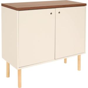 Sunnydaze Mid-Century Modern 2-Door Accent Cabinet with Shelves – for Dining Room, Living Room, or Bathroom – Latte(Latte)