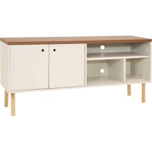Sunnydaze Mid-Century Modern TV Stand for 55-Inch TV – Living Room Entertainment Center with Storage – Media Console Cabinet with Shelves – Gray(Latte)