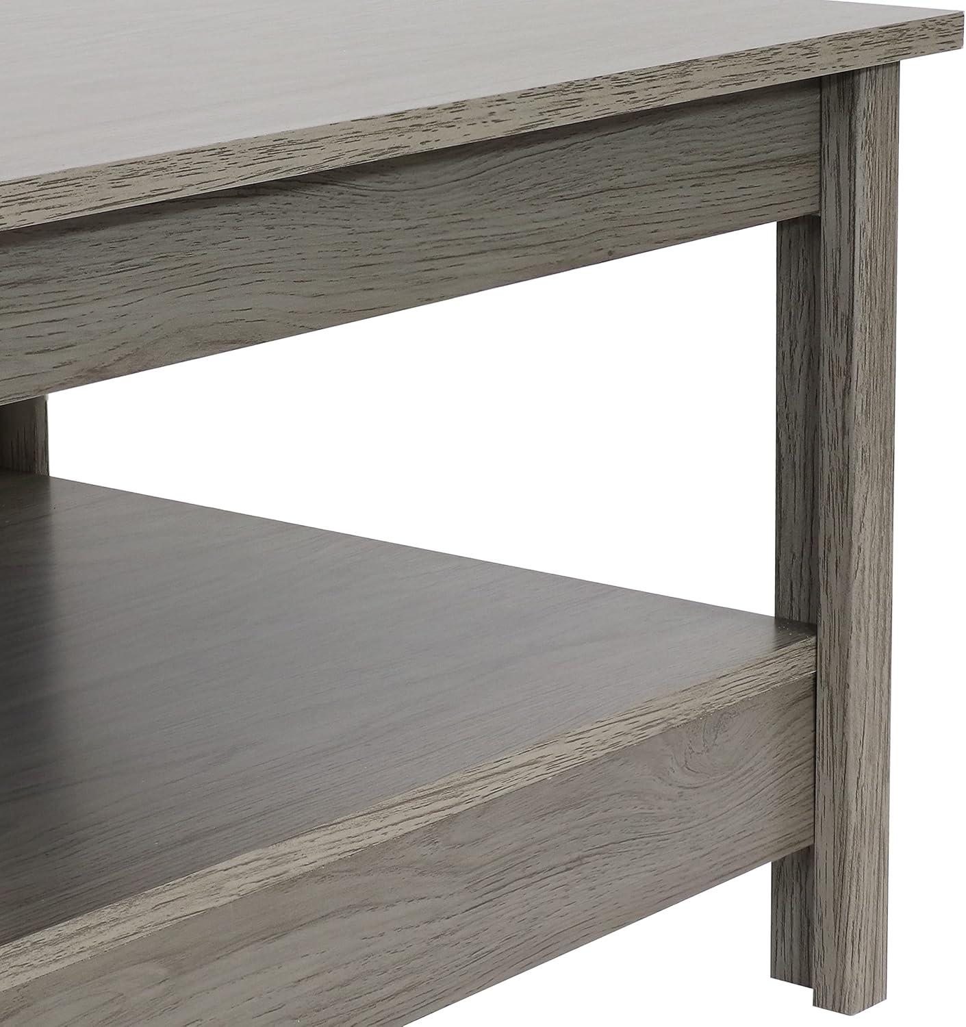 image:imageSunnydaze 16Inch H Gray Wood Coffee Table with Shelf Rustic Cocktail Table for Living Room or Home Office Thunder Gray
