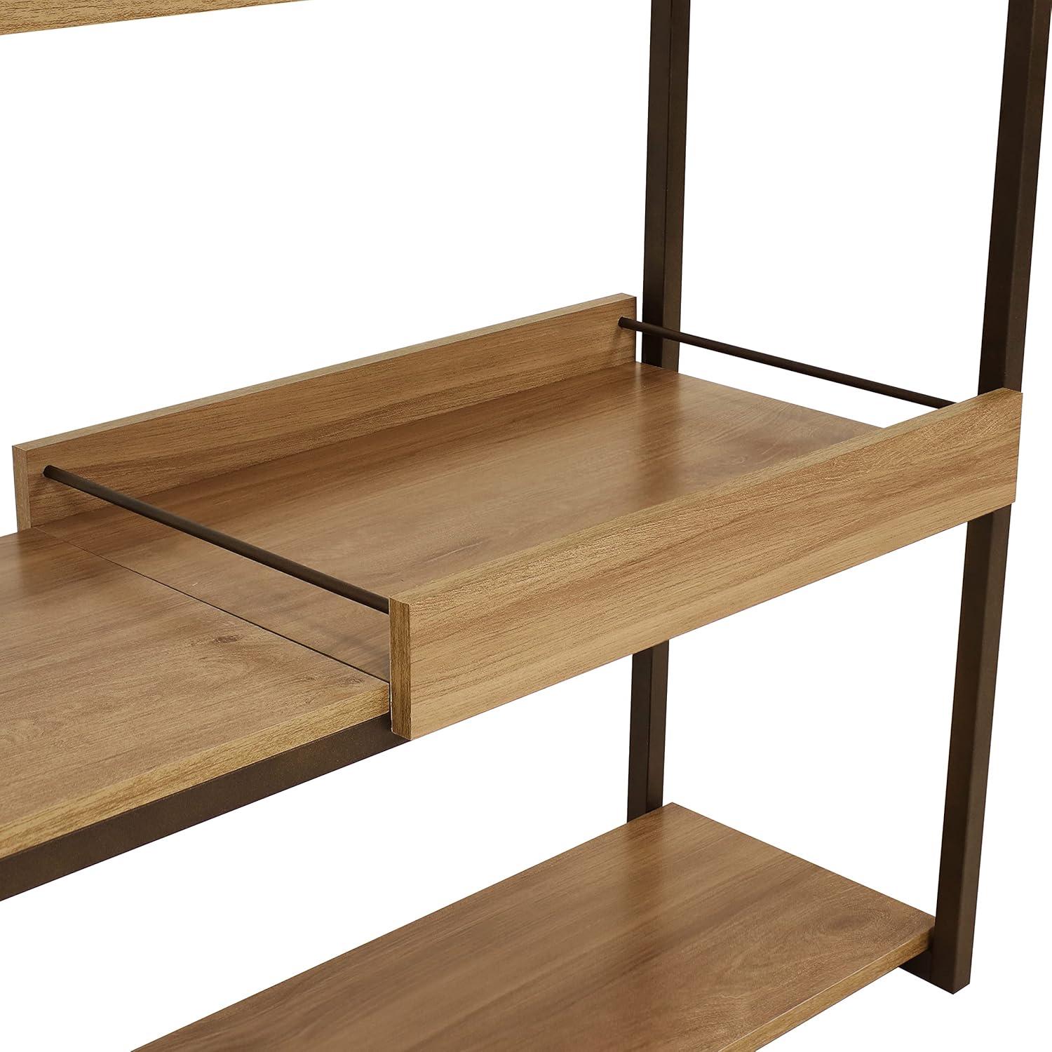 image:imageSunnydaze 2825Inch H 3Tier Sofa Table MDP Shelves and PowderCoated Steel Frame Removable Serving Tray Brown