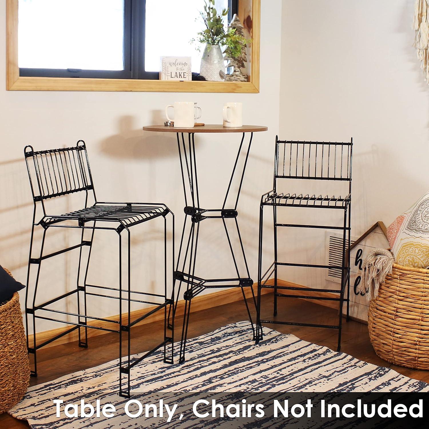 image:imageSunnydaze 4225Inch H Indoor Steel Wire Bar Table with Faux Woodgrain Tabletop Brown