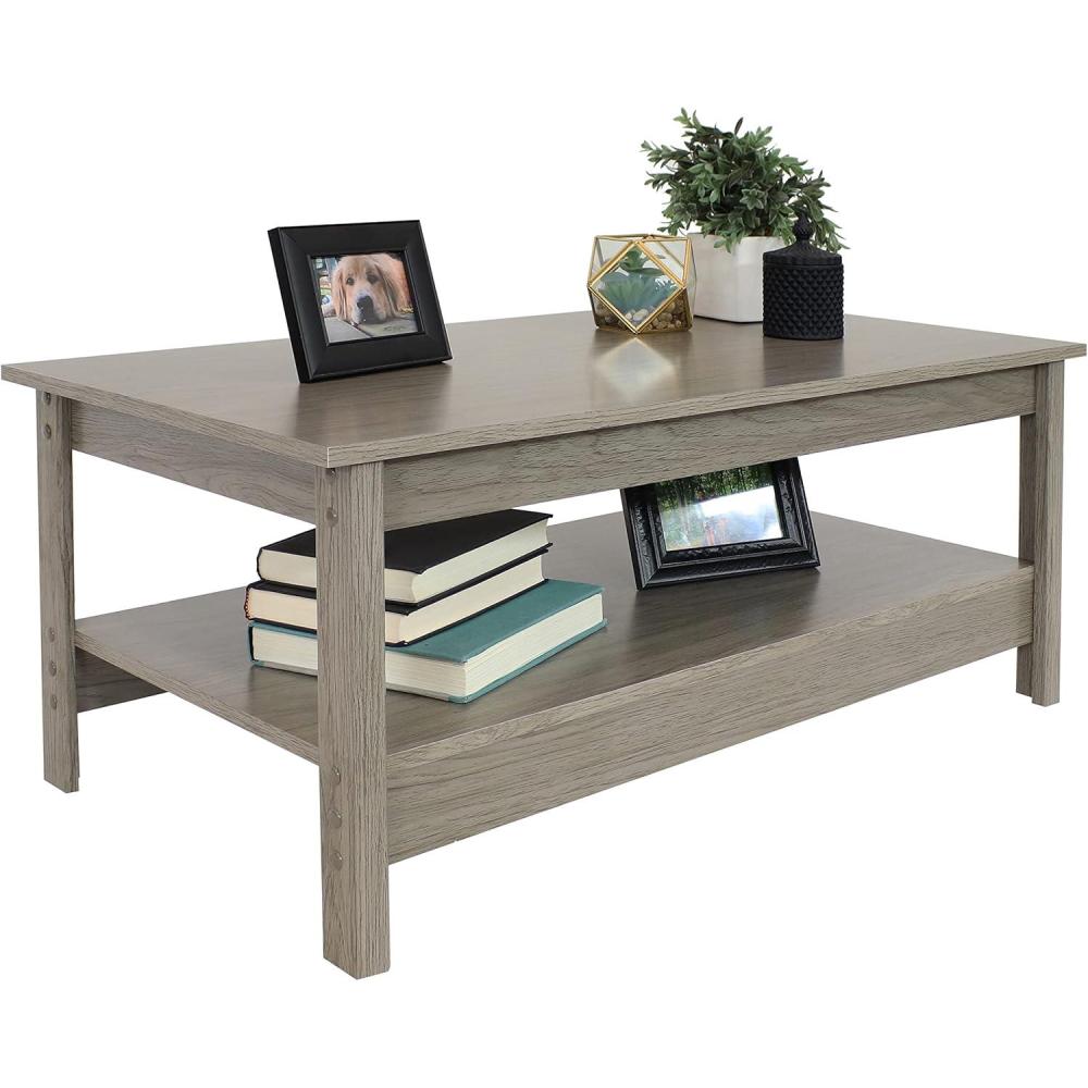 image:imageSunnydaze 16Inch H Gray Wood Coffee Table with Shelf Rustic Cocktail Table for Living Room or Home Office Thunder Gray