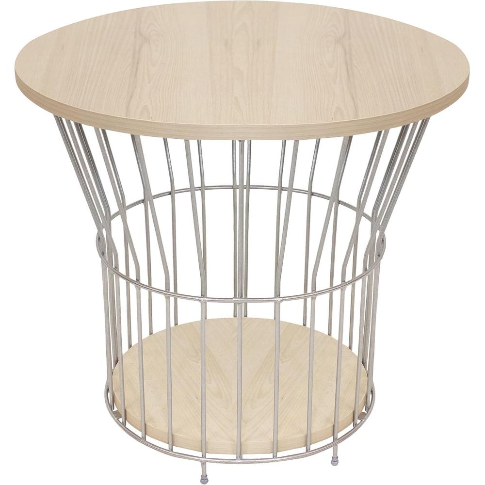 image:imageSunnydaze 1725Inch H Modern Pedestal Wire Side Table with Faux Woodgrain PullOpen Tabletop  CreamCream