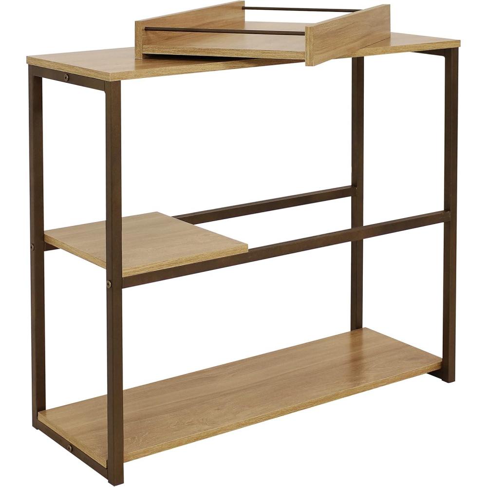 image:imageSunnydaze 2825Inch H 3Tier Sofa Table  MDP Shelves and PowderCoated Steel Frame  Removable Serving Tray  Brown