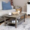 Sunnydaze 16-Inch H Gray Wood Coffee Table with Shelf – Rustic Cocktail Table for Living Room or Home Office – Thunder Gray